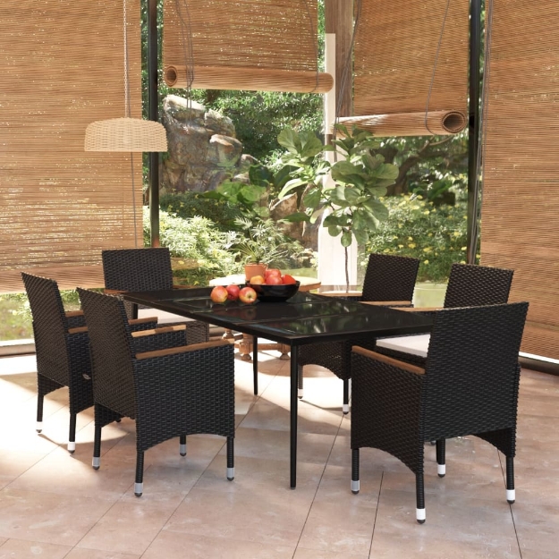 Set Mobili da Pranzo da Giardino con Cuscini 7 pz Nero