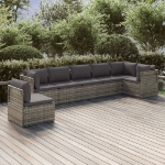 Set Divani da Giardino 7 pz con Cuscini in Polyrattan Grigio