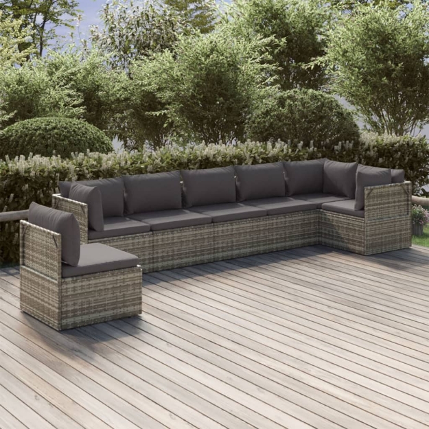 Set Divani da Giardino 7 pz con Cuscini in Polyrattan Grigio