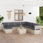 Set Divani da Giardino su Pallet 9 pz con Cuscini Legno Abete