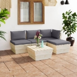 Set Divani da Giardino su Pallet 5 pz con Cuscini Legno Abete