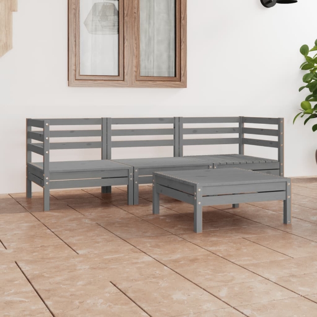 Set Divani da Giardino 4 pz Grigio in Legno Massello di Pino