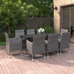 Set da Pranzo da Giardino e Cuscini 9 pz in Polyrattan e Vetro