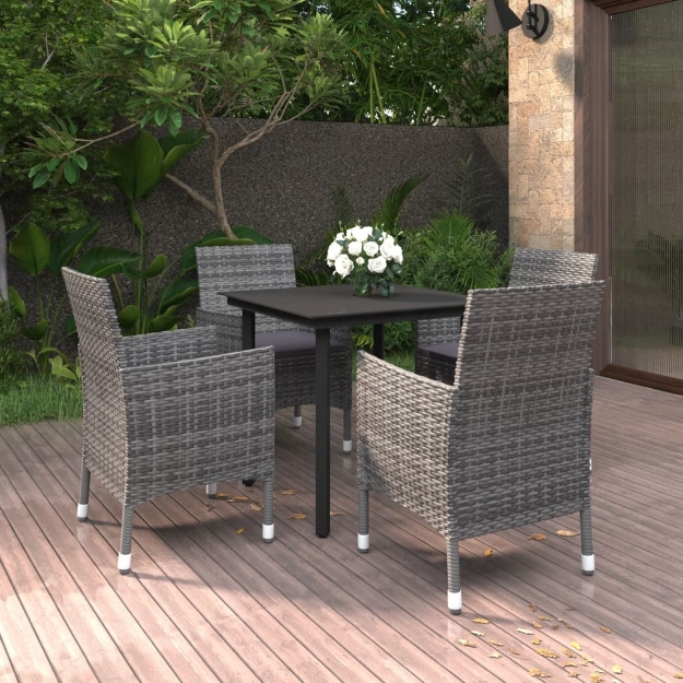 Set da Pranzo da Giardino 5 pz con Cuscini Polyrattan e Vetro