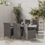 Set da Pranzo da Giardino 7 pz con Cuscini in Polyrattan Grigio