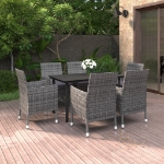 Set da Pranzo da Giardino 7 pz con Cuscini Polyrattan e Vetro