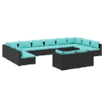 Set Divani da Giardino 12 pz con Cuscini in Polyrattan Nero