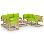 Set Divani da Giardino 9pz con Cuscini Legno di Pino Impregnato