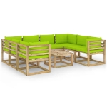 Set Divani da Giardino 9pz con Cuscini Legno di Pino Impregnato