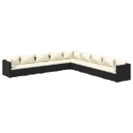 Set Salotto da Giardino 9 pz con Cuscini in Polyrattan Nero