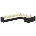 Set Divani da Giardino 9 pz con Cuscini in Polyrattan Nero