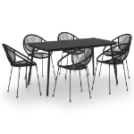 Set da Pranzo da Giardino 7 pz in Rattan PVC Nero