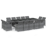 Set da Pranzo per Giardino 15 pz con Cuscini Polyrattan Grigio