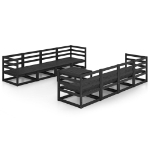 Set Divani da Giardino 9 pz Nero in Legno Massello di Pino