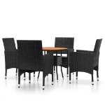 Set da Pranzo per Giardino 5 pz in Polyrattan Nero