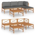 Set Divani Giardino 5pz Cuscini Grigi in Legno Massello di Teak