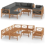 Set Divani Giardino 10 pz Cuscini Grigi Legno Massello di Teak