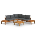 Set Divani Giardino 4 pz con Cuscini Grigio Scuro Legno Acacia