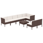 Set Divani da Giardino 9 pz con Cuscini in Polyrattan Marrone