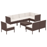 Set Divani da Giardino 9 pz con Cuscini in Polyrattan Marrone