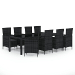 Set Mobili da Giardino 9 pz con Cuscini in Polyrattan Nero