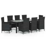 Set Mobili da Giardino 9 pz con Cuscini in Polyrattan Nero