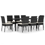 Set da Pranzo da Giardino 9 pz in Polyrattan Nero