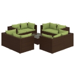 Set Divani da Giardino 9 pz con Cuscini in Polyrattan Marrone