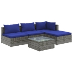 Set Divani da Giardino 5 pz con Cuscini in Polyrattan Grigio