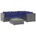 Set Divani da Giardino 5 pz con Cuscini in Polyrattan Grigio