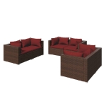 Set Divani da Giardino 6 pz con Cuscini in Polyrattan Marrone