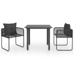 Set da Pranzo da Giardino 3 pz in Rattan PVC Nero