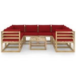 Set Salotto Giardino con Cuscini 9 pz in Pino Impregnato