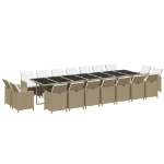 Set da Pranzo per Giardino 19pz con Cuscini in Polyrattan Beige