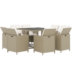 Set da Pranzo per Giardino 9 pz con Cuscini in Polyrattan Beige