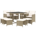 Set da Pranzo per Giardino 9 pz con Cuscini in Polyrattan Beige