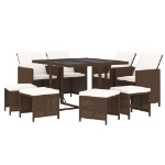 Set da Pranzo per Giardino 9 pz con Cuscini Polyrattan Marrone