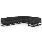 Set Divani da Giardino 9 pz con Cuscini Massello di Pino Nero