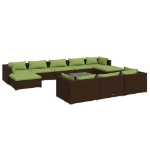 Set Divani da Giardino 11 pz con Cuscini in Polyrattan Marrone