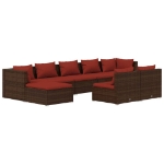 Set Divani da Giardino 9 pz con Cuscini in Polyrattan Marrone