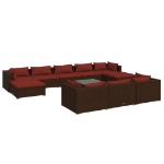 Set Divani da Giardino 11 pz con Cuscini in Polyrattan Marrone