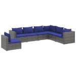 Set Divani da Giardino 7 pz con Cuscini in Polyrattan Grigio