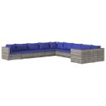 Set Divani da Giardino 10 pz con Cuscini in Polyrattan Grigio