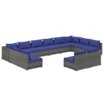 Set Divani da Giardino 12 pz con Cuscini in Polyrattan Grigio