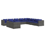 Set Divani da Giardino 10 pz con Cuscini in Polyrattan Grigio