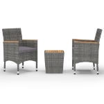 Set da Bistrot 3 pz in Polyrattan e Legno Acacia Grigio