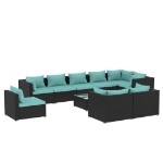 Set Divani da Giardino 10 pz con Cuscini in Polyrattan Nero