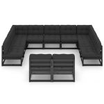 Set Divani da Giardino 11 pz con Cuscini Massello di Pino Nero