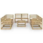 Set Divani da Giardino 9 pz in Legno di Pino Impregnato Verde