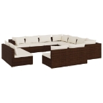 Set Divani da Giardino 11 pz con Cuscini in Polyrattan Marrone